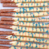 Yellow, orange, and teal pretzels