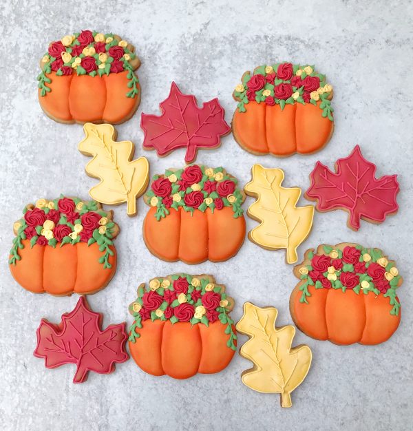 fall leaves and floral pumpkins