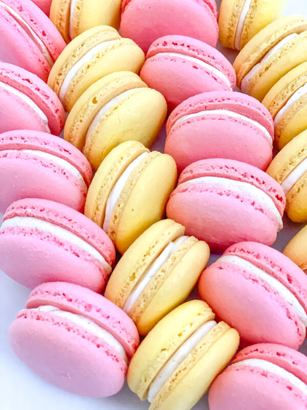 pink and lemon yellow macarons pink and lemon yellow macarons