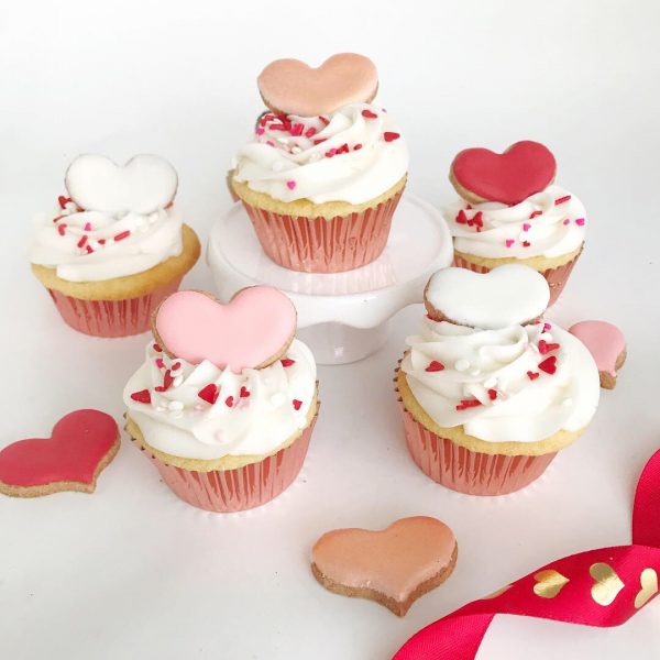 heart cookies and cupcakes