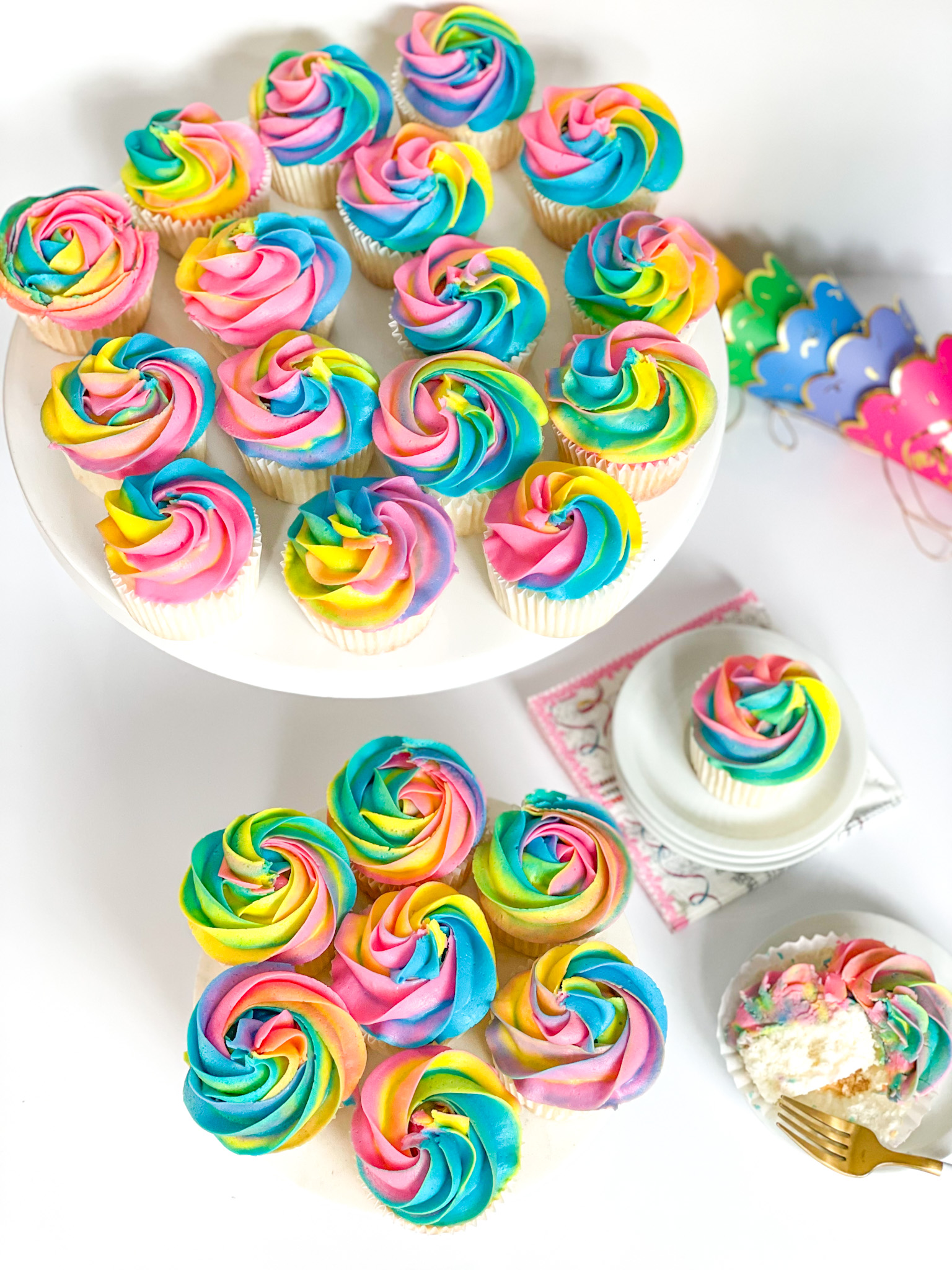 Bright Rainbow Swirl Cupcakes