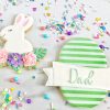 Mint Green Striped Egg and Easter Rabbit