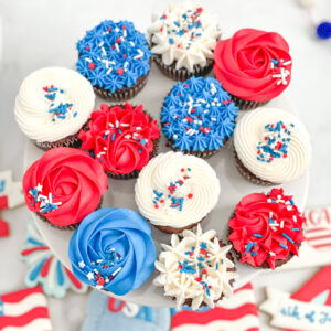 Red, White and Blue Patriotic Sprinkle Cupcakes