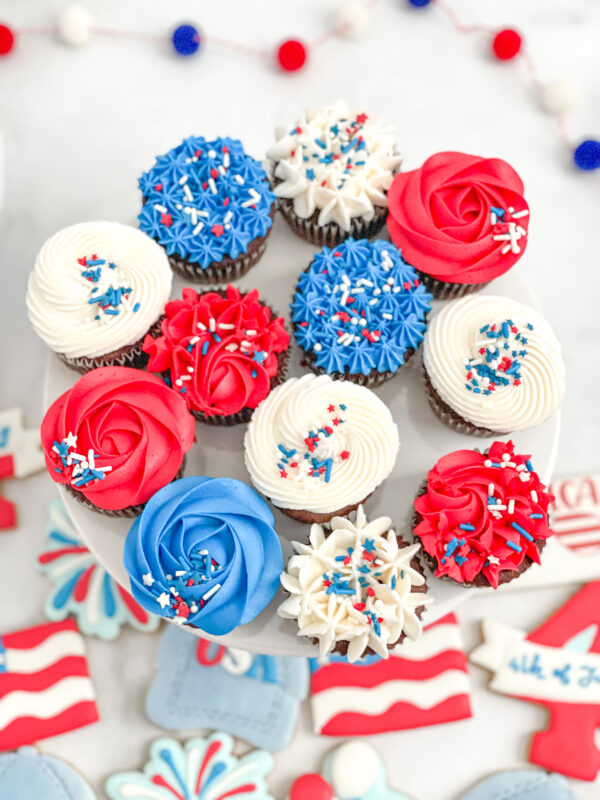 Red, white and blue cupcakes