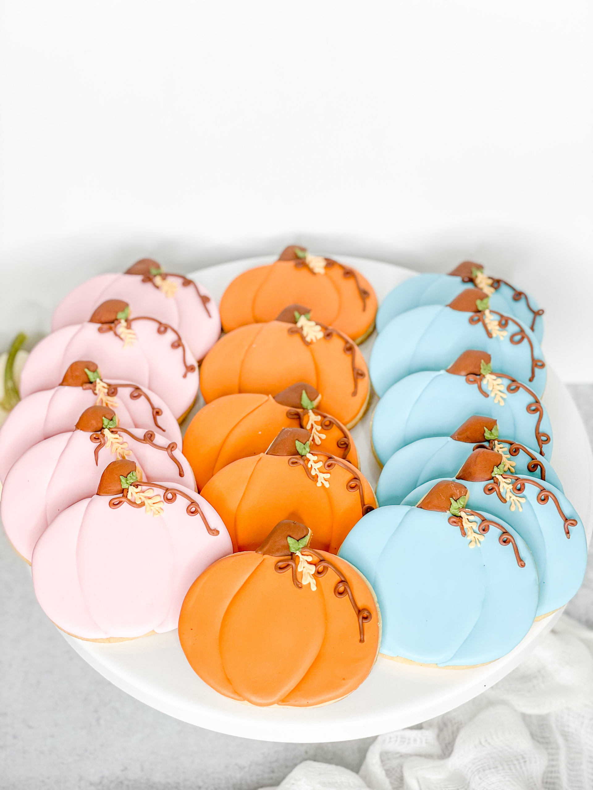 pink, orange, & blue pumpkins