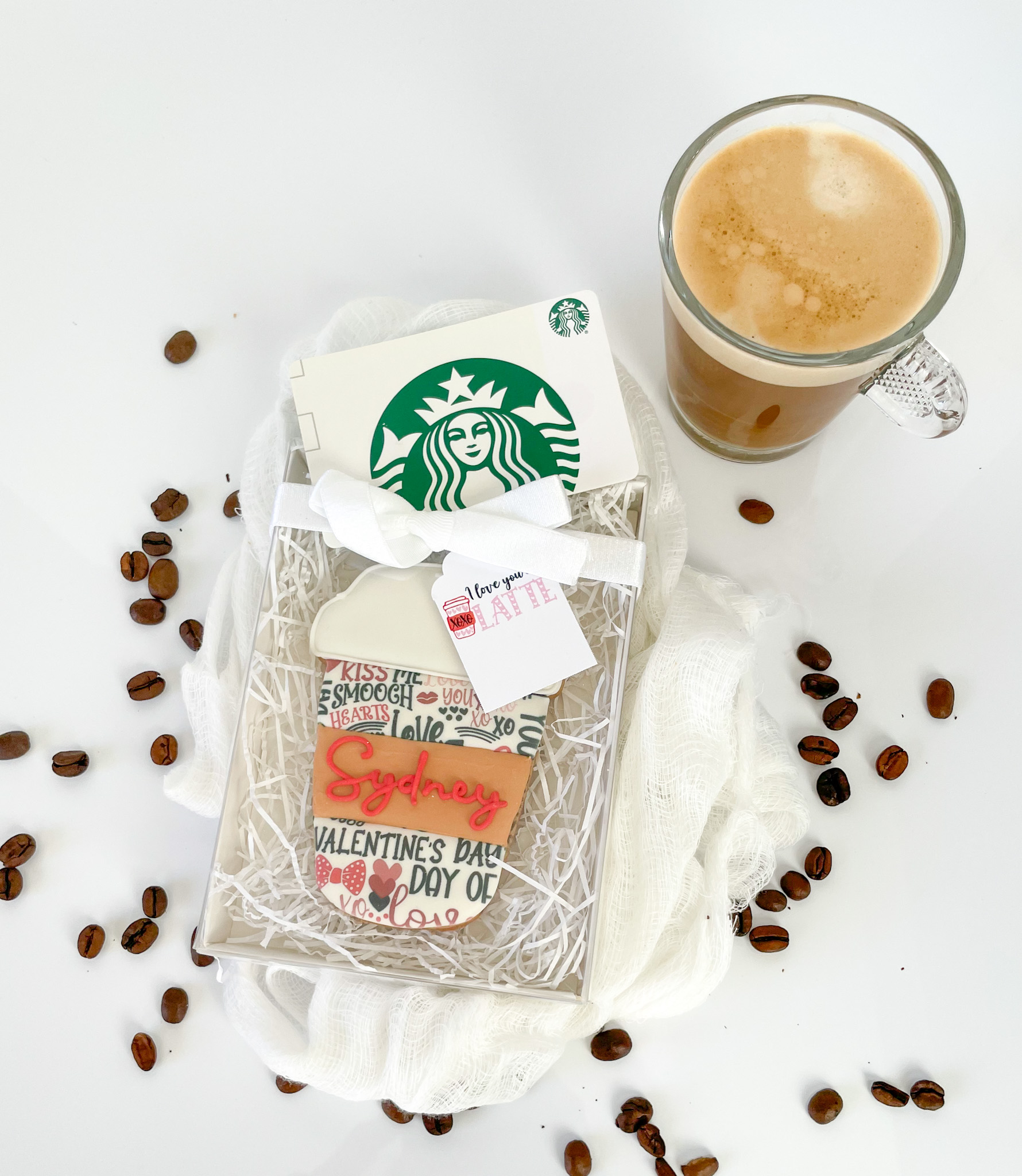 Starbucks card and Valentine’s day print coffee cup