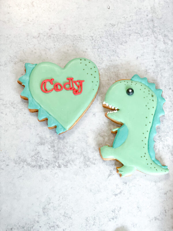 Personalized Heart and dinosaur cookies Personalized Heart and dinosaur cookies