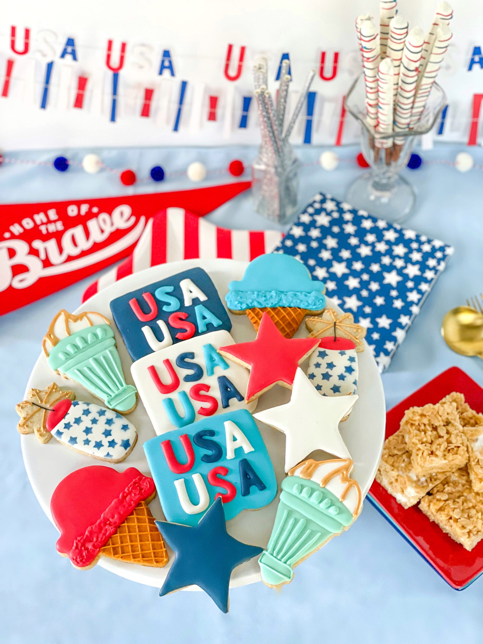 USA, stars, fireworks and ice cream