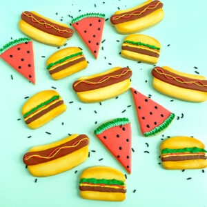 Hamburger, Hot Dog, and Watermelon Sugar Cookies