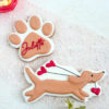 personalized paw print with doxie holding heart balloons