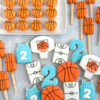Born 2 ball basketball macarons, basketball cakesicles, and personalized jersey, courts, basketballs, and #2 cookies