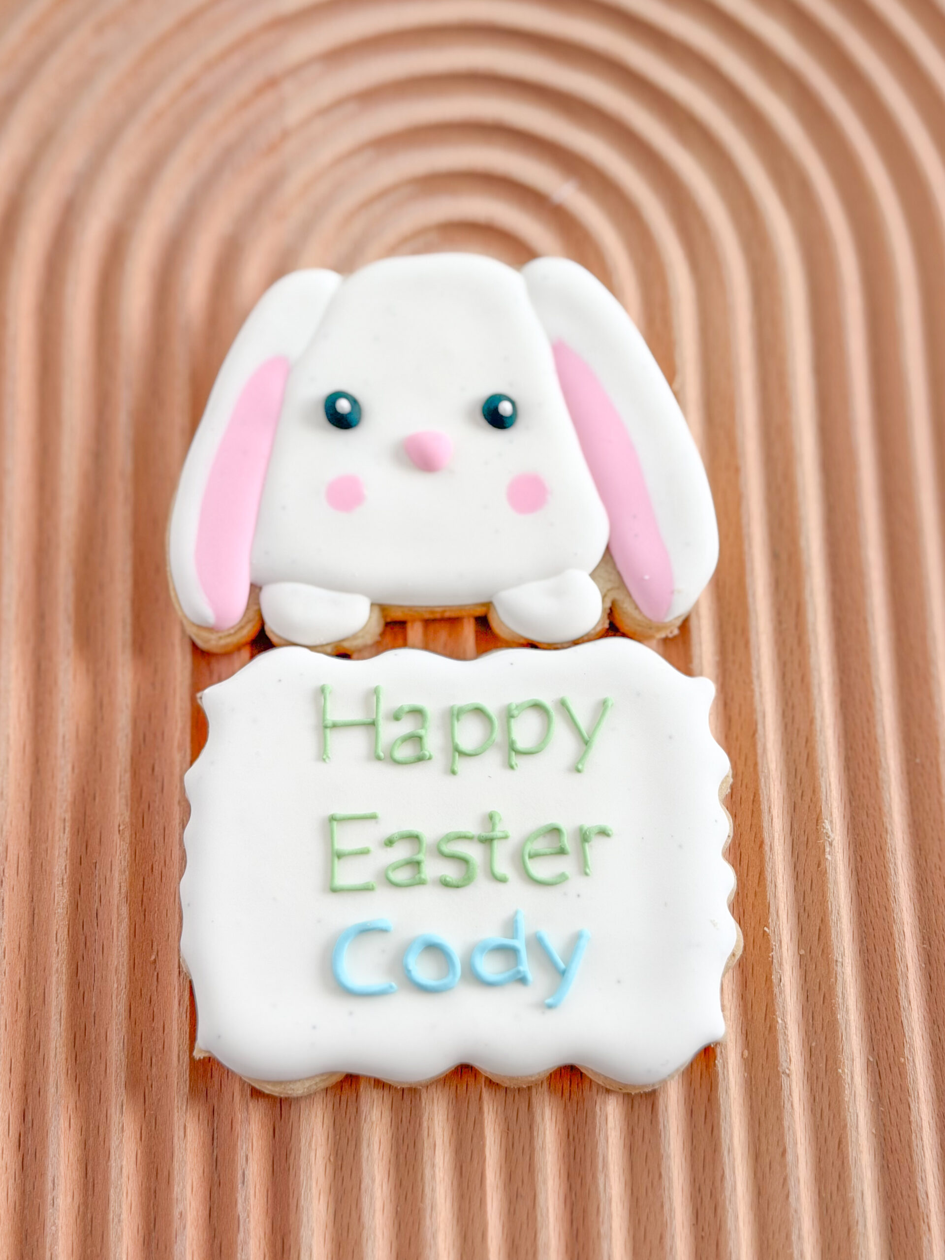 Bunny with personalized Happy Easter plaque