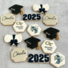 navy blue, white, black, and old gold colors