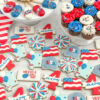 Fireworks, flags, sunglasses, and USA ball caps