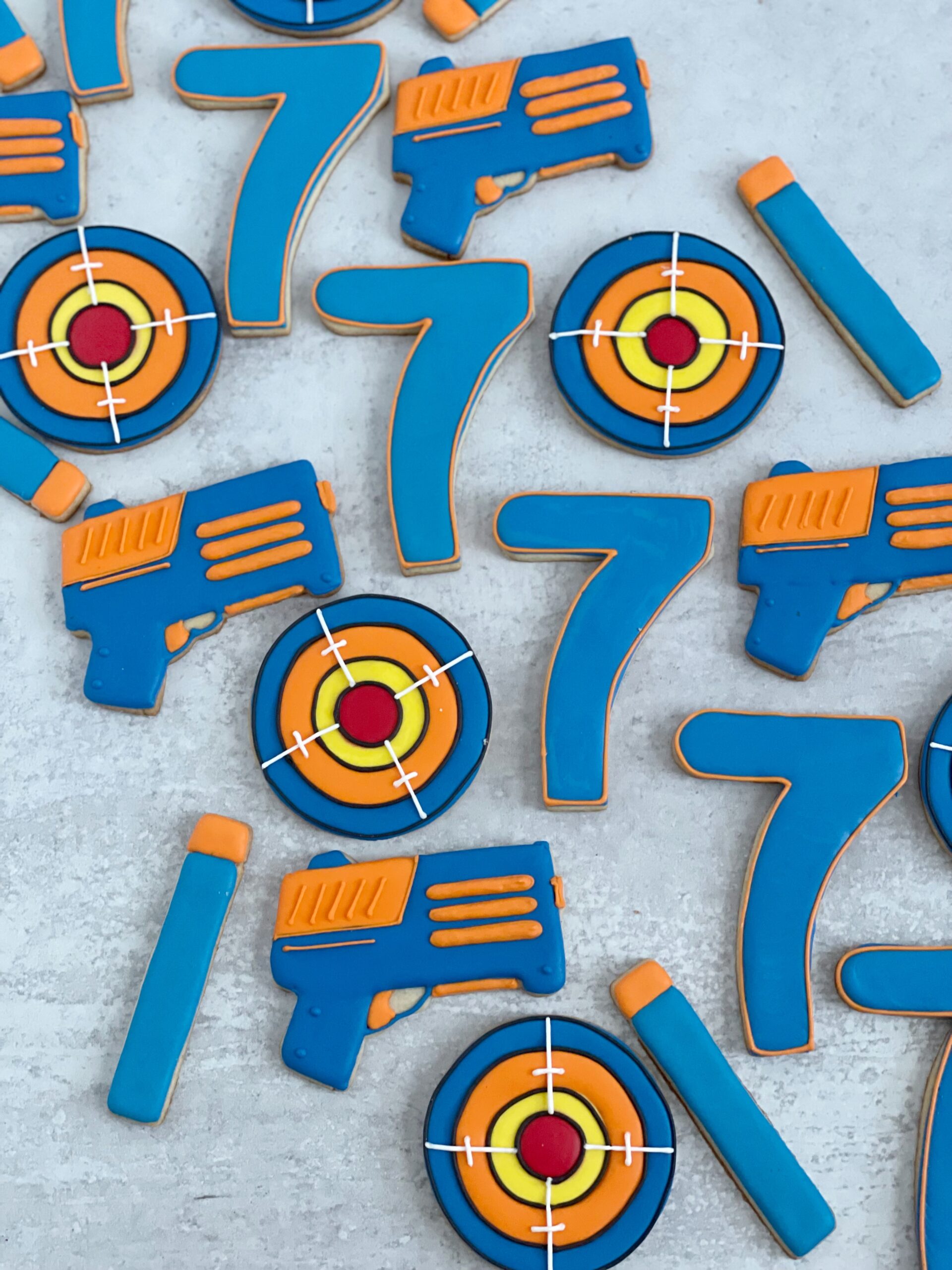 7th birthday blaster, dart, and target cookies 7th birthday blaster, dart, and target cookies