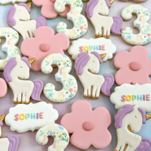 Unicorns and Flowers Personalized Birthday Cookies