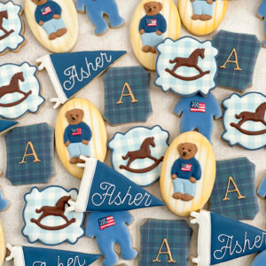 Personalized Preppy Bear Americana Baby Shower Cookies