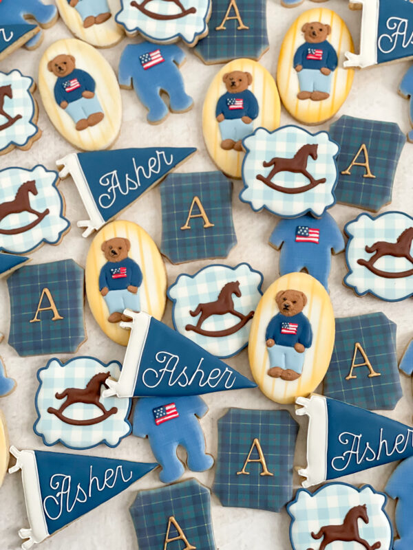 Preppy teddy bear custom cookies